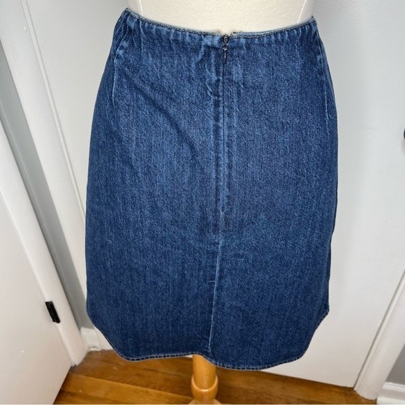 Vintage 90s Y2K Lace Up Denim Skirt A-Line Midi Chambray Grunge Fairy Jean Skirt - Picture 3 of 8